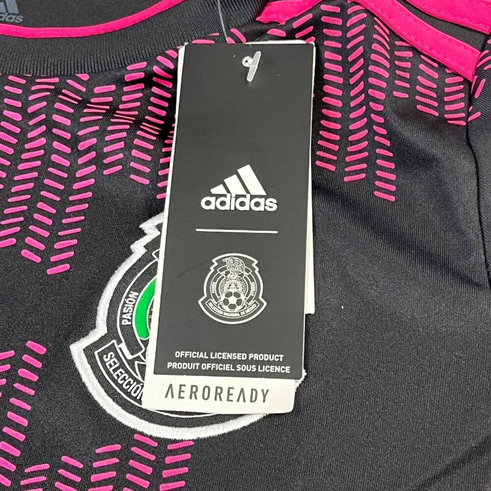 Adidas Boys Mexico 2021 National Soccer Team Black & Pink Aeroready Jersey Small - Picture 7 of 9